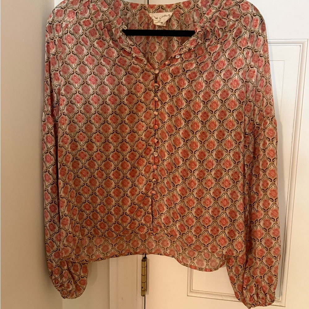 Women's Patterned Blouse - Pink and Cream